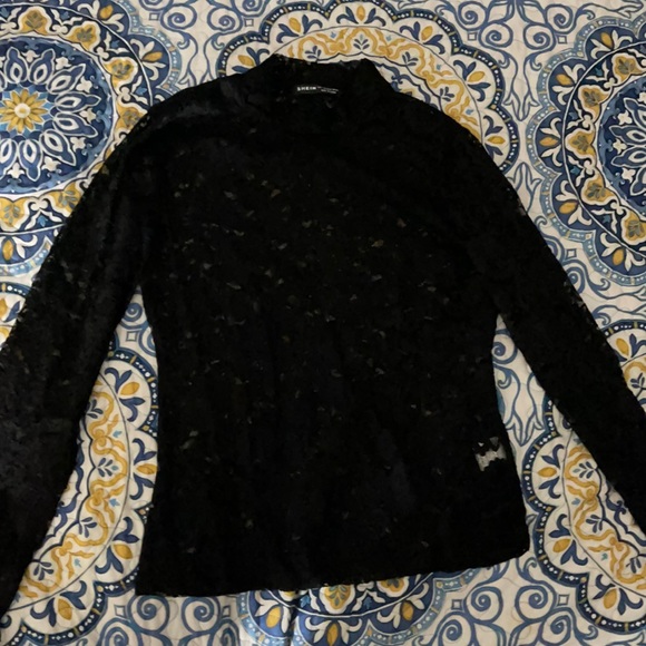 SHEIN Tops - All black floral lace see through top